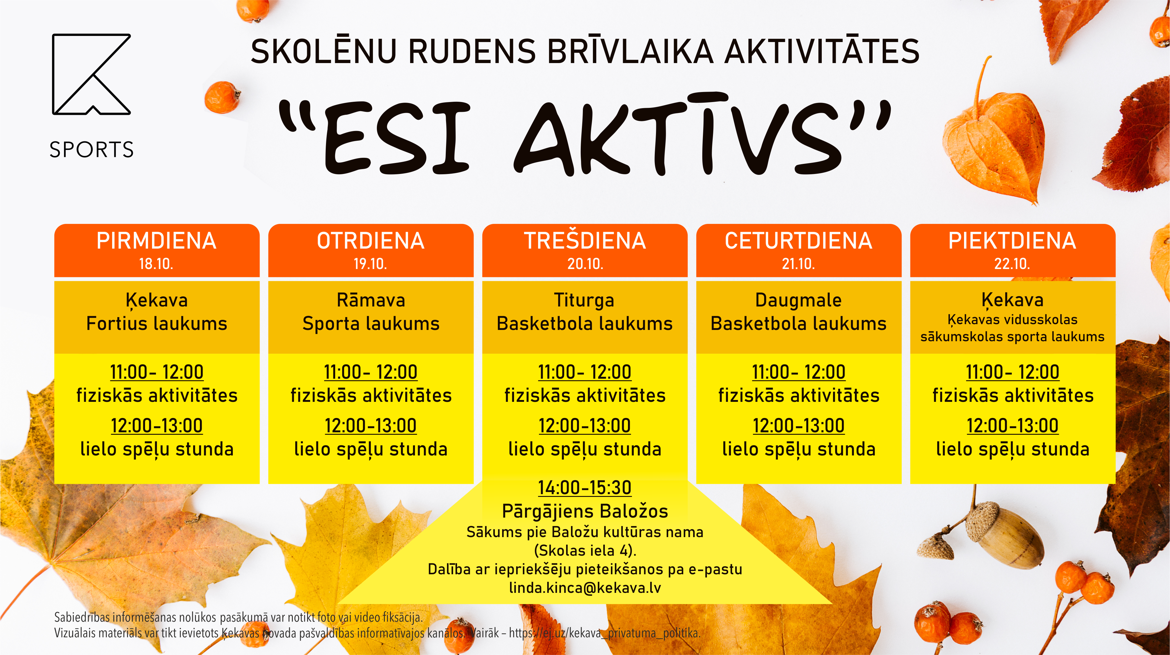 Skolēnu rudens brīvlaika aktivitātes