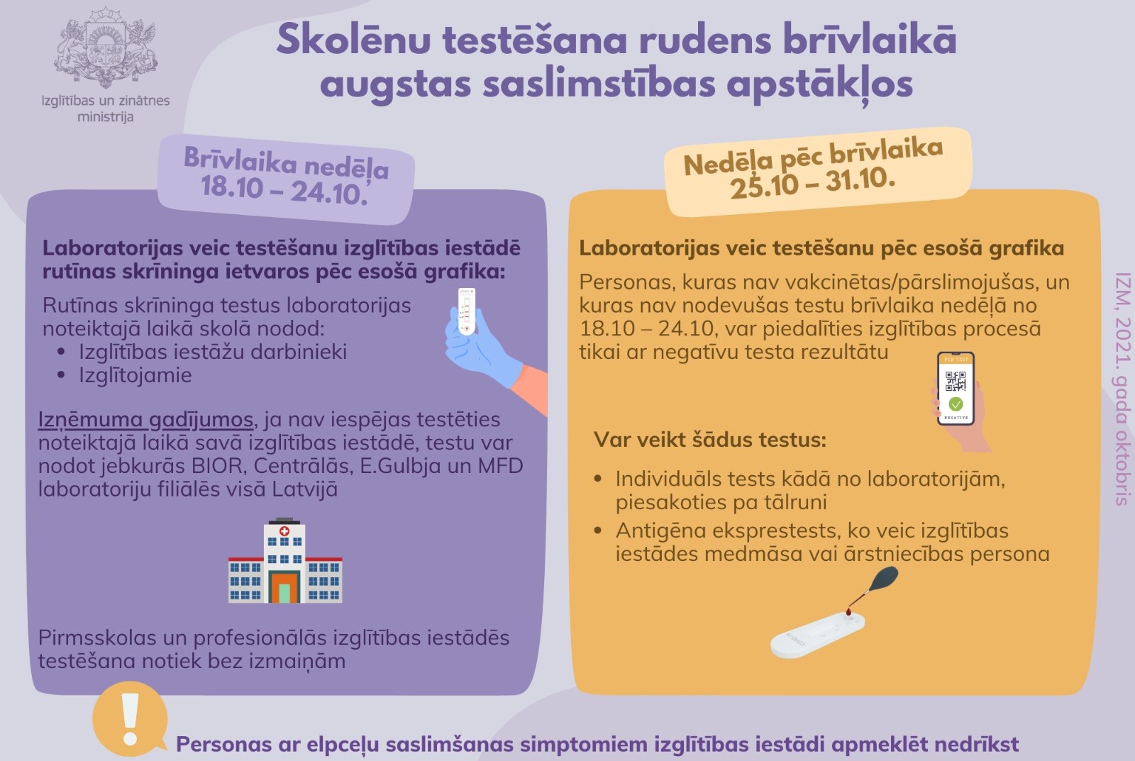 Informācija par skolēnu testēšanu brīvlaikā